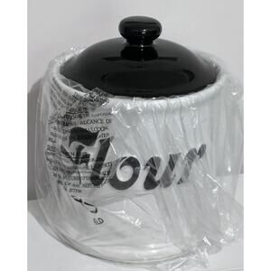 Vintage Jay Imports FLOUR Ceramic Canister Taiwan Black and White NEW